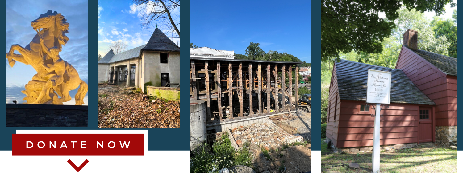 a group of people stand with their backs to the camera, in front of a stone building entrance framed by vines