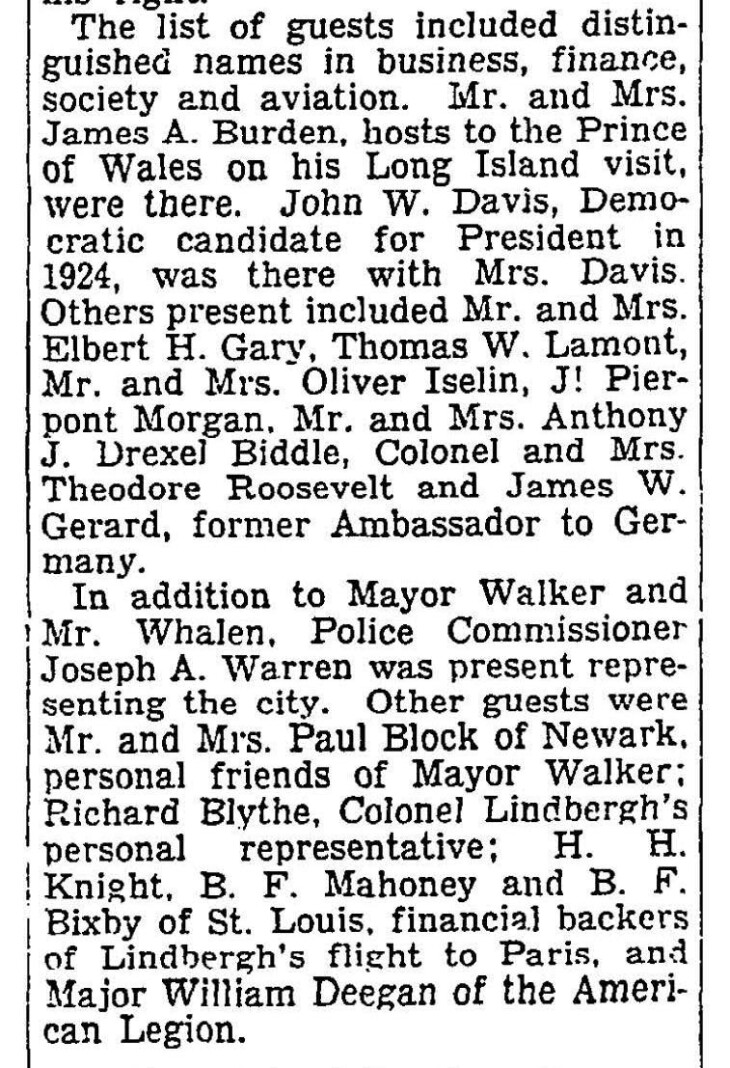 Air Hero Lionied at Social Function New York Times June 14 1927 Page 2cccc 1