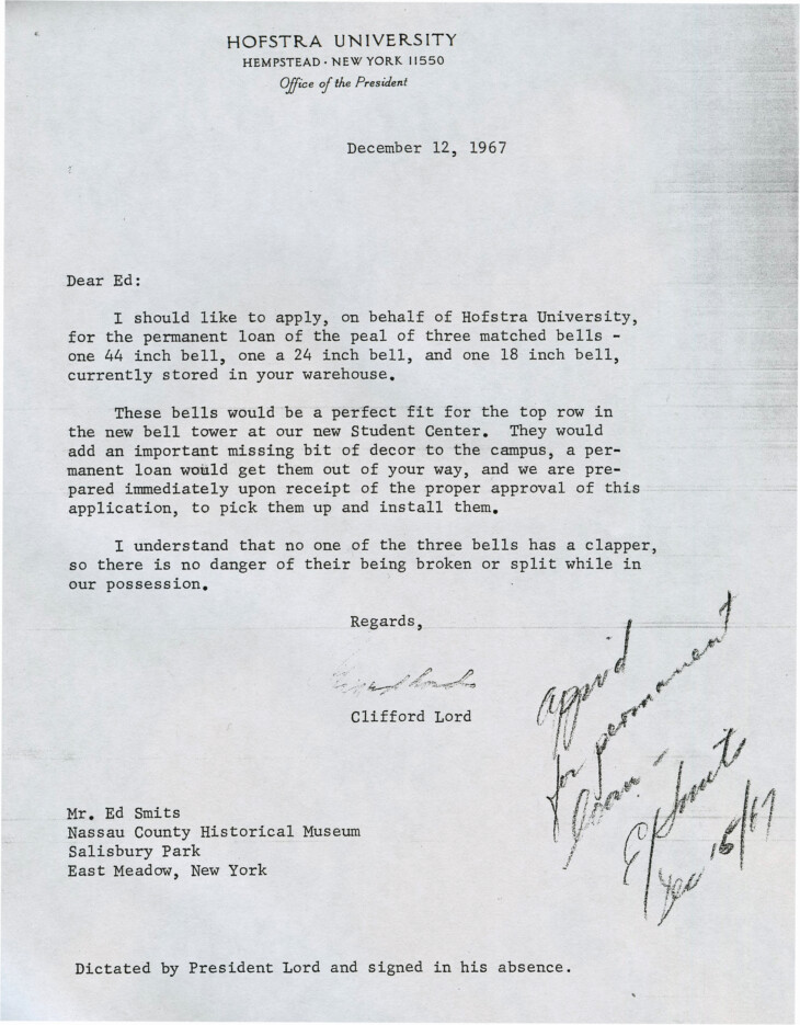 Harbor Hill Bells LN 1968 memo