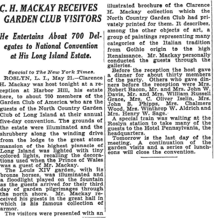 Mackay Receives Garden Club Visitors The New York Times May 22 1931