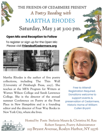 Martha Rhodes Poetry Reading May