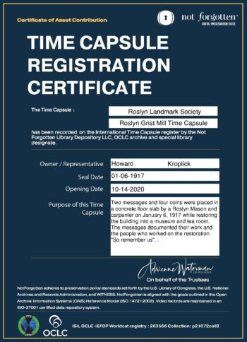 Time Capsule Reigstration Certificate 1 7 2021